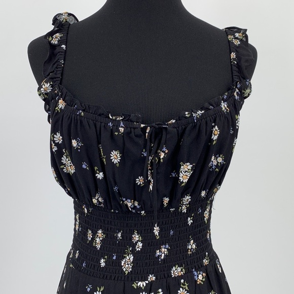 Reformation Silvia floral-print mini black floral ruffle smock fitted sun dress - Picture 9 of 16
